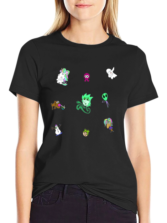 Cartoon Character Print Black T-Shirt