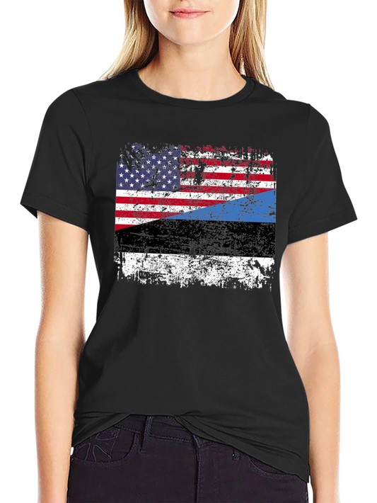 Distressed USA Estonia Flag Graphic T-Shirt