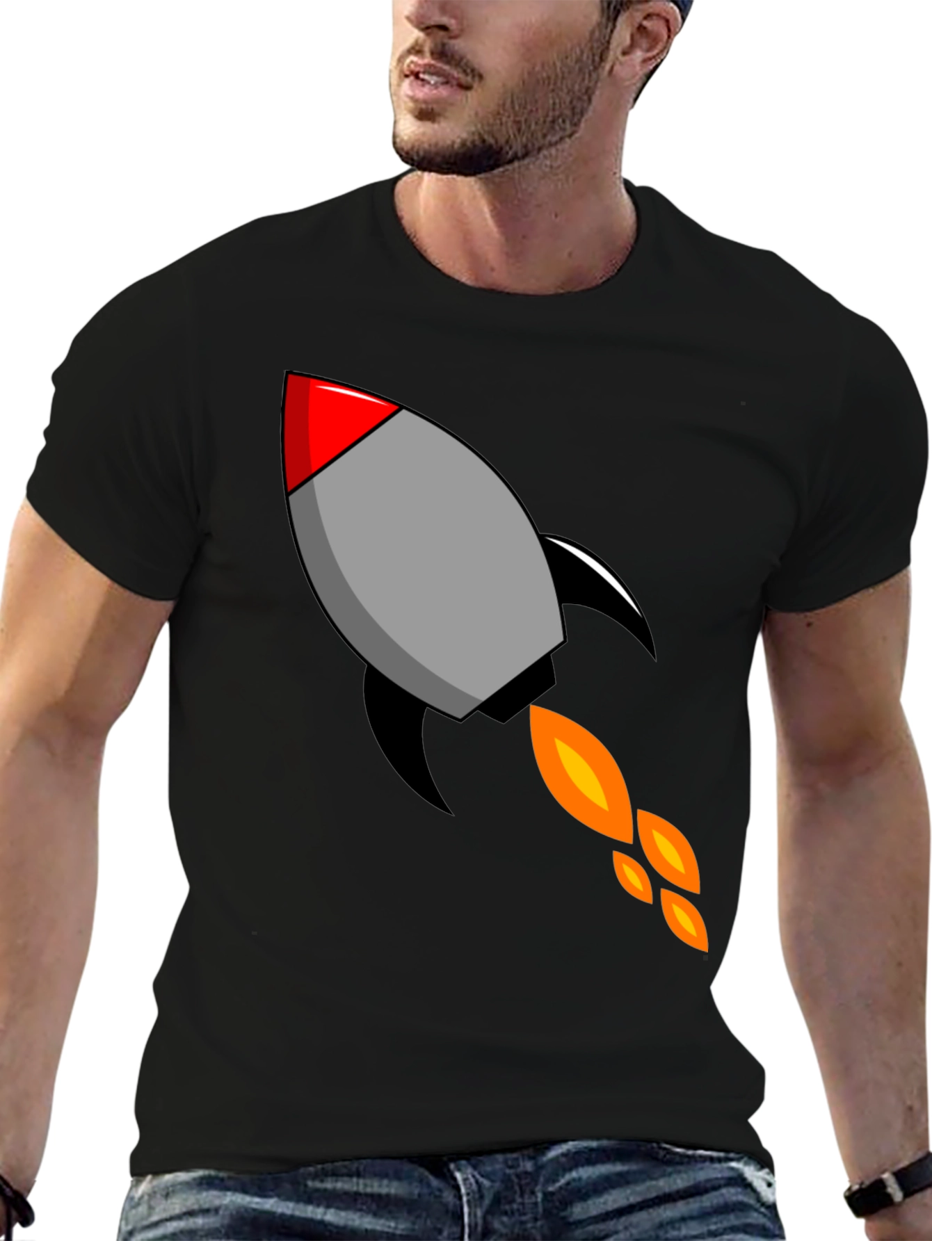 Rocket Graphic Black T-Shirt - Blast Off in Style!