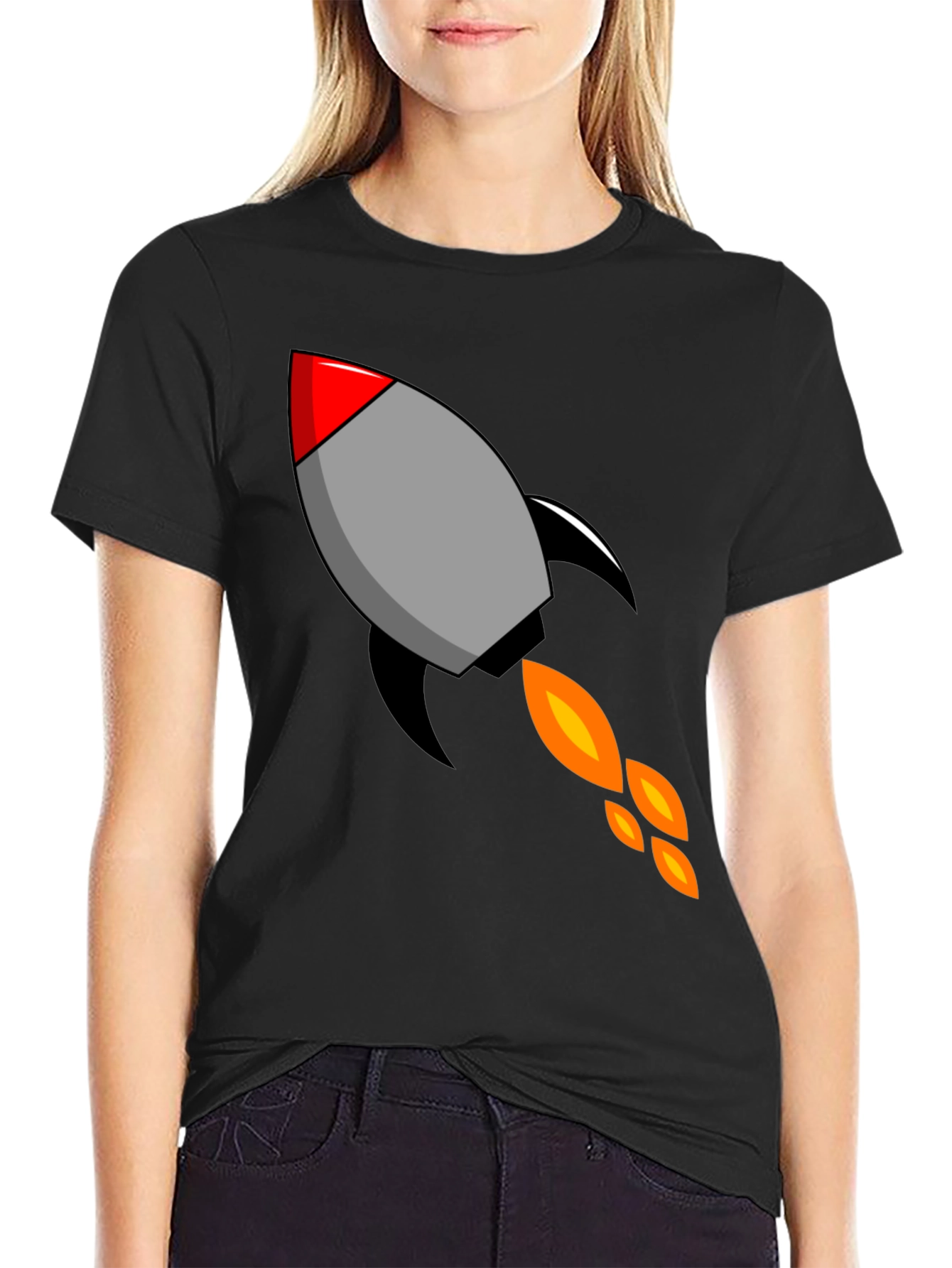 Rocket Graphic Black T-Shirt - Blast Off in Style!