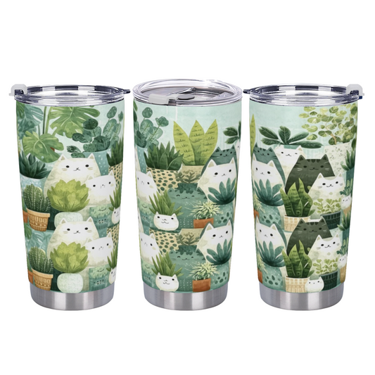 Minimal Green Succulent White Kitten Plant Lover Tumbler