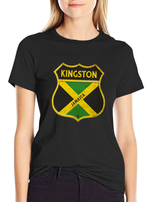 Kingston Jamaica Shield Graphic Tee - Black Cotton Shirt