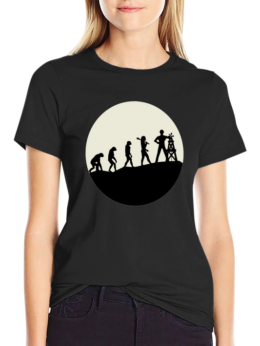 Evolution of Oil Worker Black T-Shirt