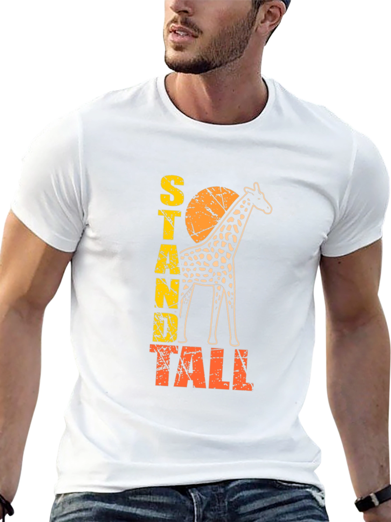 Stand Tall Giraffe Graphic Print Mens T-Shirt