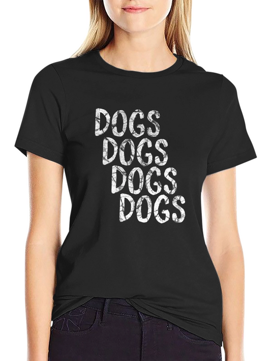 Dogs Text T-Shirt - Graphic Print Crew Neck Tee