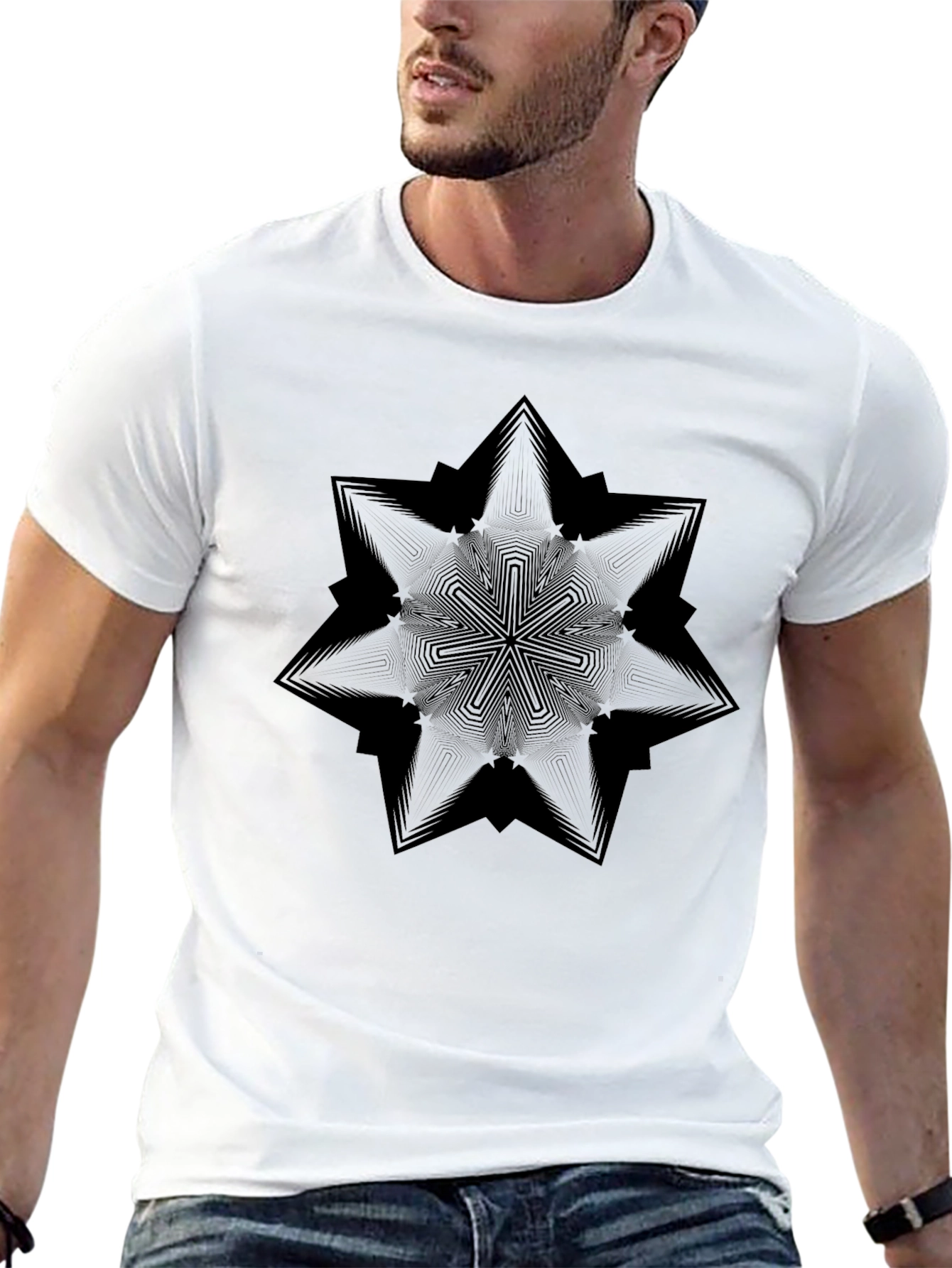 Geometric Star Graphic Tee - Modern Black T-Shirt