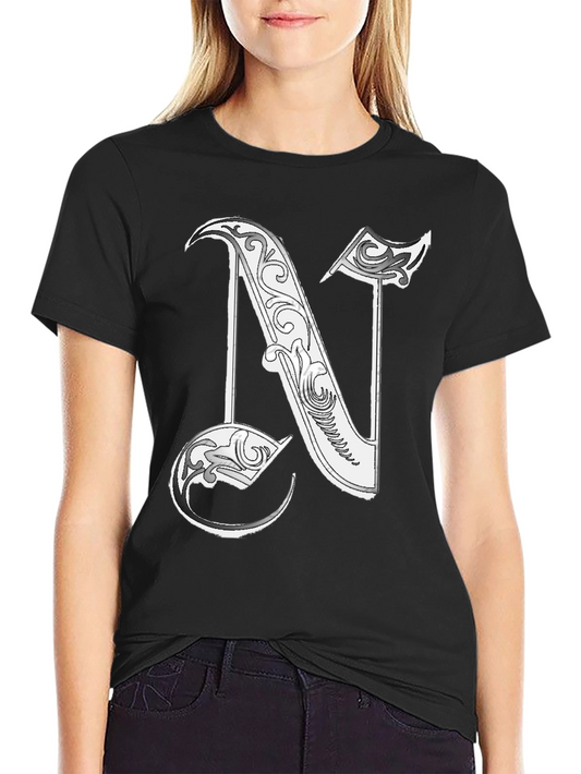 Letter N Graphic T-Shirt - Black