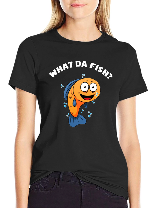 Funny What Da Fish? Cartoon Black T-Shirt