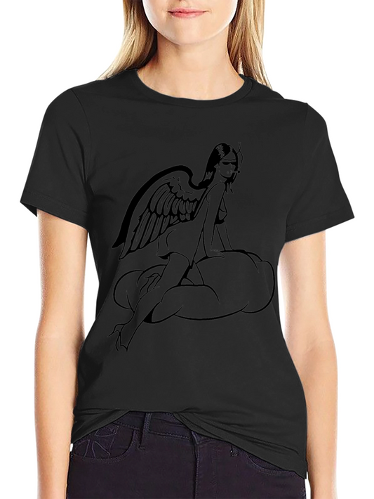 Angel Wing Woman Graphic T-Shirt - Black