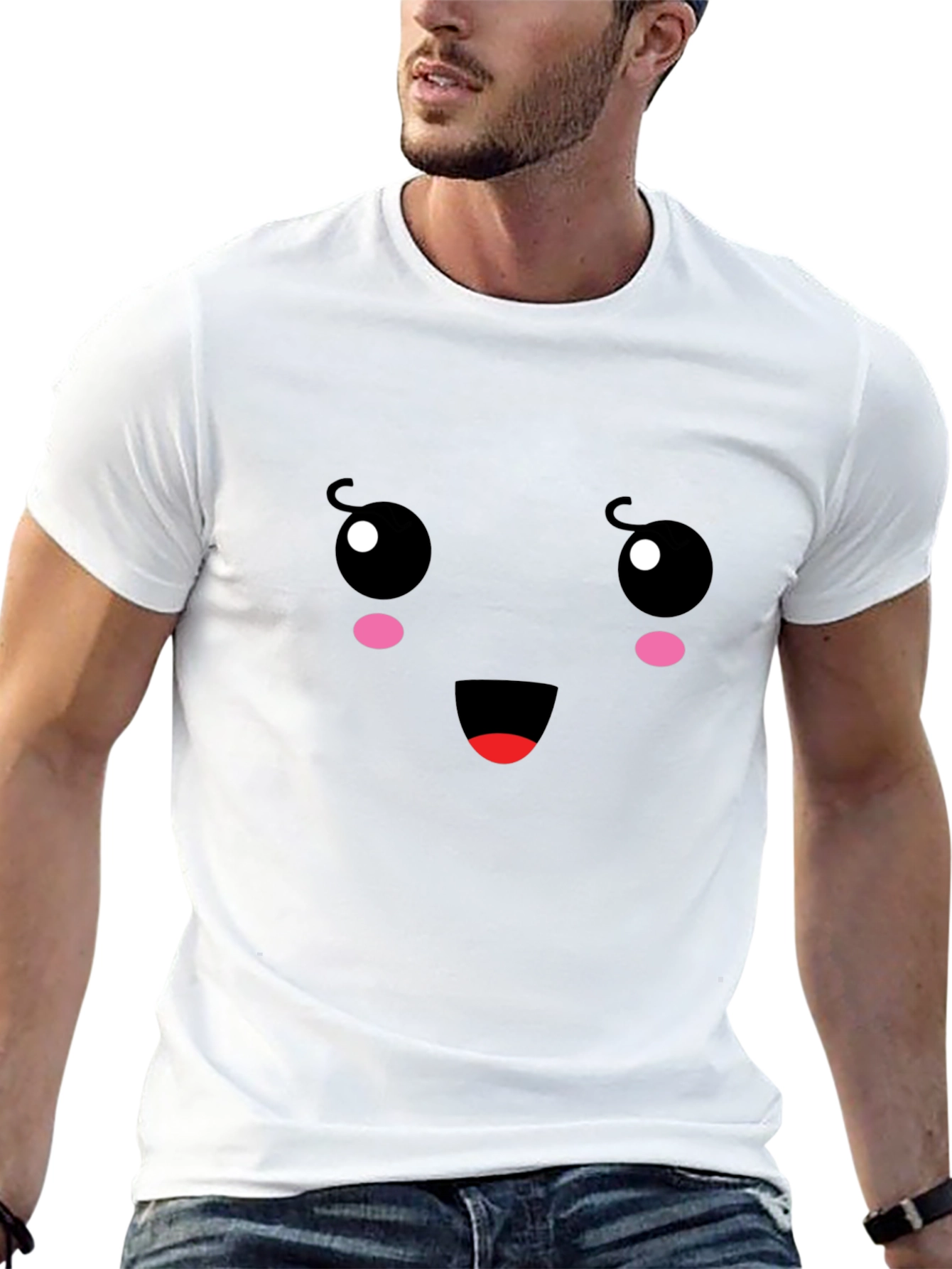 Cute Face Graphic Tee - Black Cotton T-Shirt