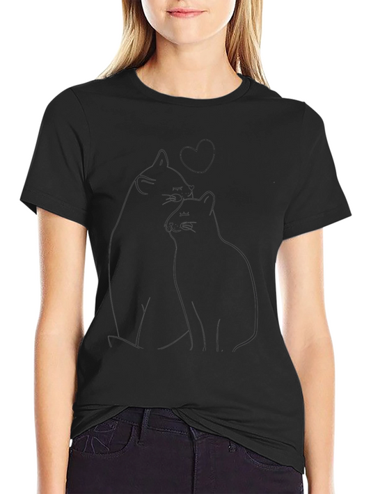 Cats & Heart Graphic Black T-Shirt