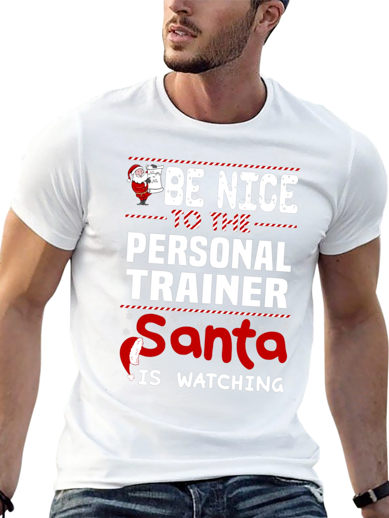 Funny Personal Trainer Santa Watching Christmas T-Shirt