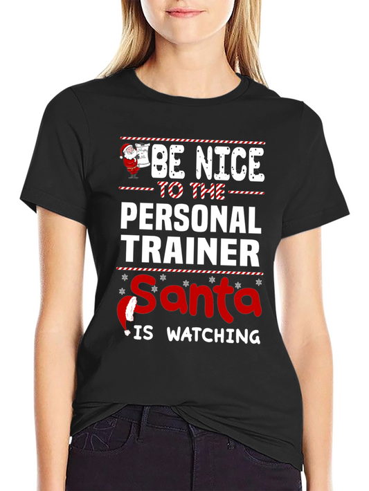 Funny Personal Trainer Santa Watching Christmas T-Shirt