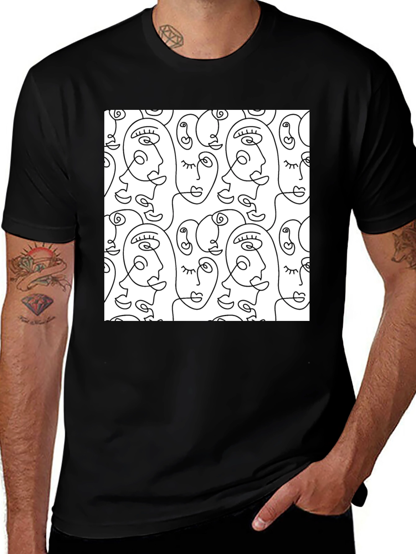 Abstract Face Line Art T-Shirt - Stylish Graphic Tee