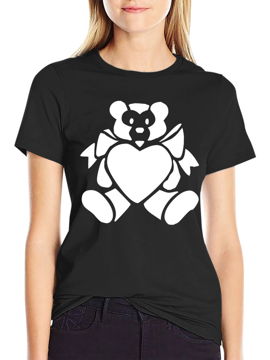 Black T-Shirt with White Bear Heart Graphic