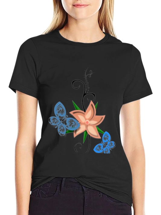 Floral Butterfly Graphic Tee - Black