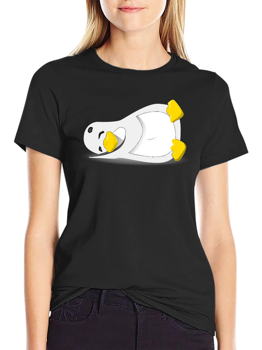 Lazy Penguin Graphic Tee - Black Cotton Blend