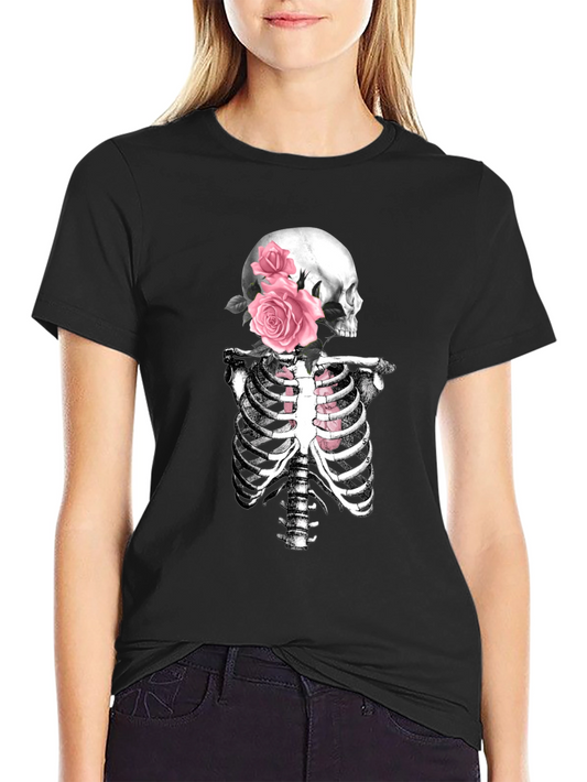 Floral Skull & Ribcage T-Shirt - Gothic Style
