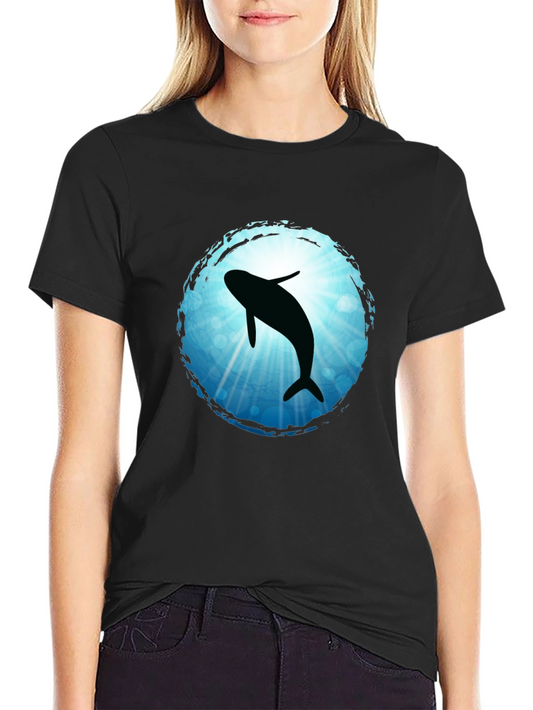 Whale Silhouette Graphic Tee - Black Cotton Blend T-Shirt