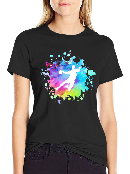 Handball Player Graphic T-Shirt - Colorful Splatter Design