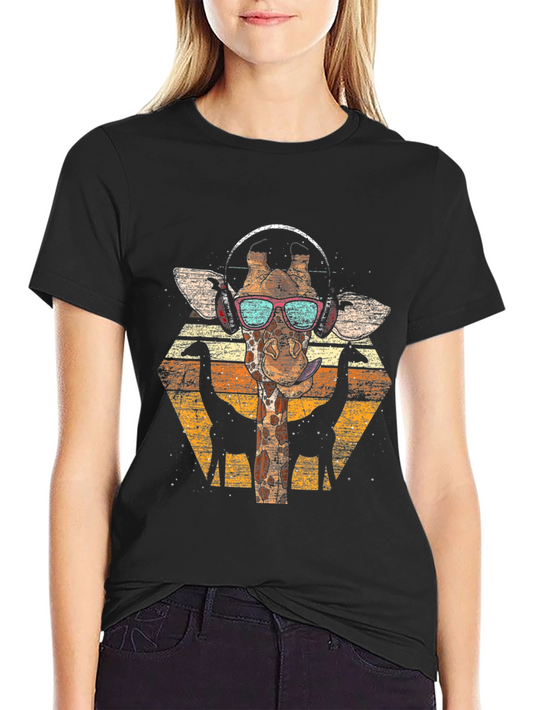 Giraffe Headphones T-Shirt - Retro Style
