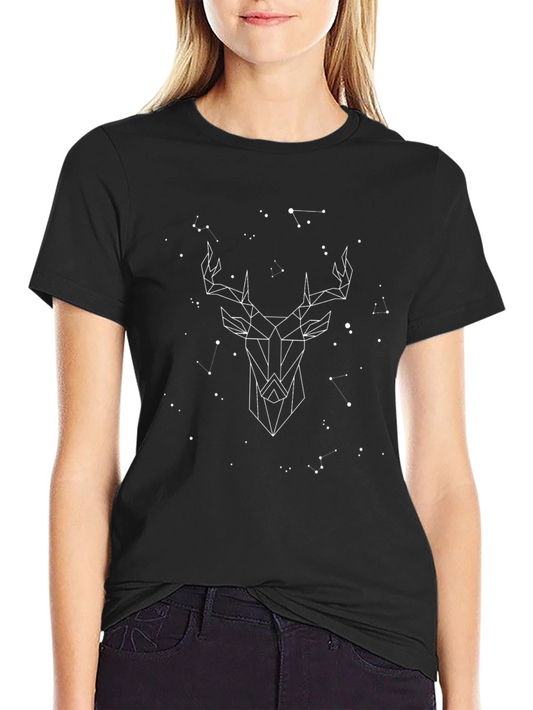Geometric Deer Constellation Black T-Shirt