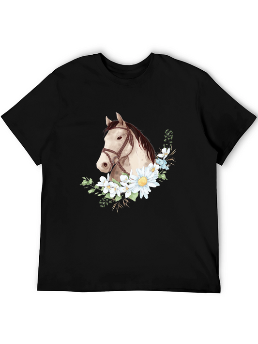 Horse & Floral Graphic Tee - Black
