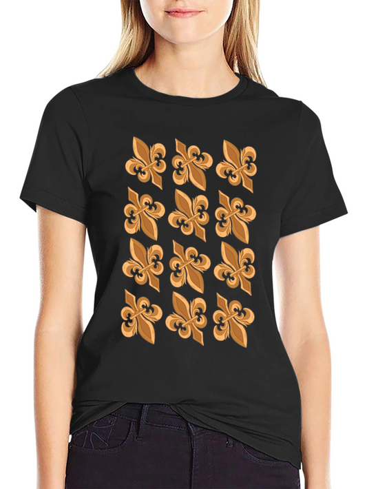 Fleur-de-Lis Patterned Black T-Shirt