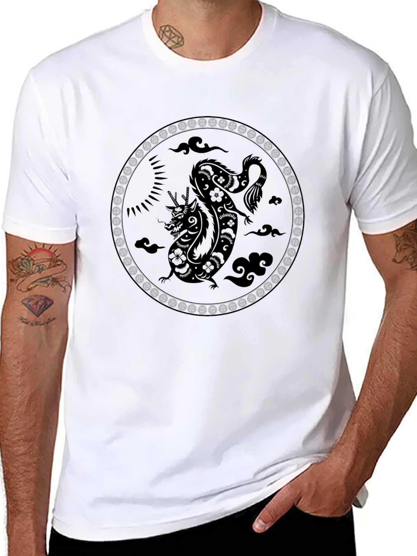 Dragon Circle Graphic Tee - Black Cotton Blend