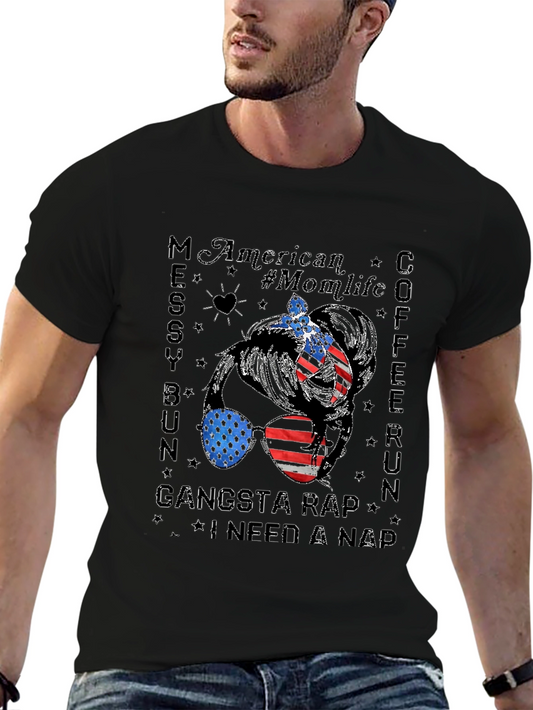 American Momlife Messy Bun T-Shirt
