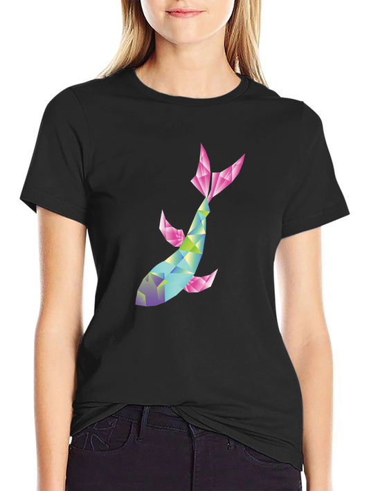 Geometric Koi Fish Graphic Tee - Modern Style