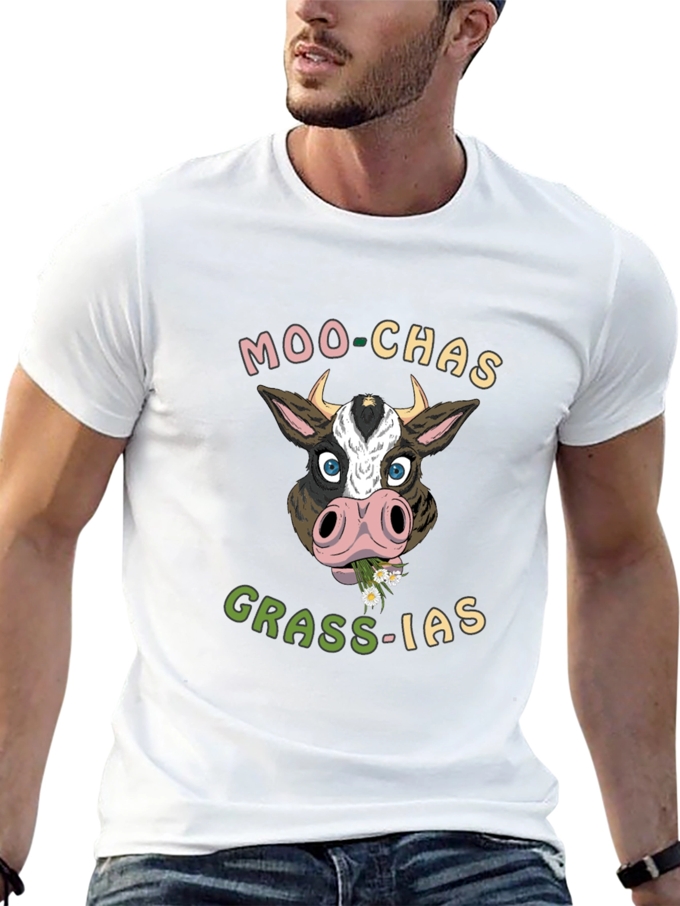 Moo-chas Grass-ias Cow Graphic T-Shirt