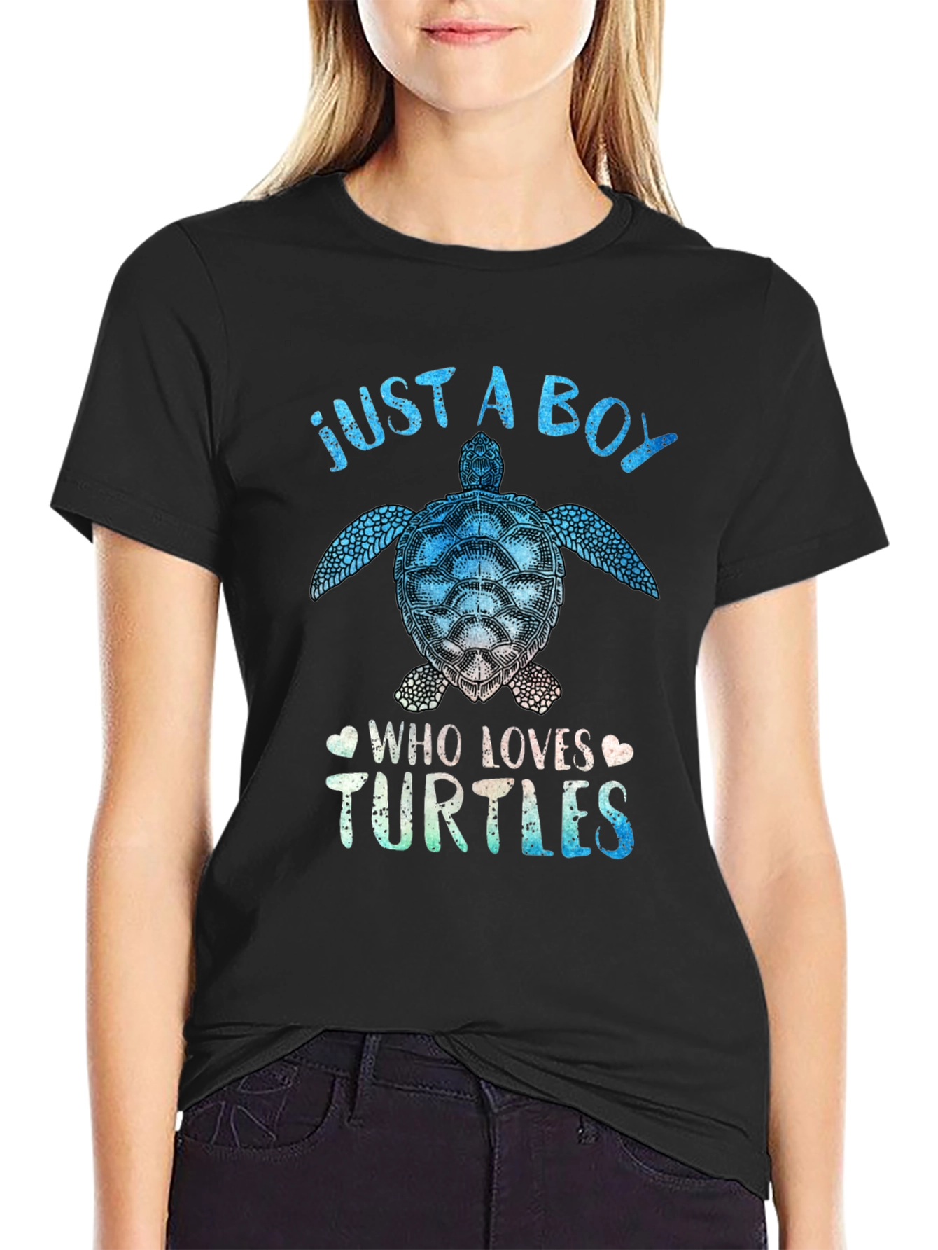 Just A Boy Who Loves Turtles Black Graphic Tee