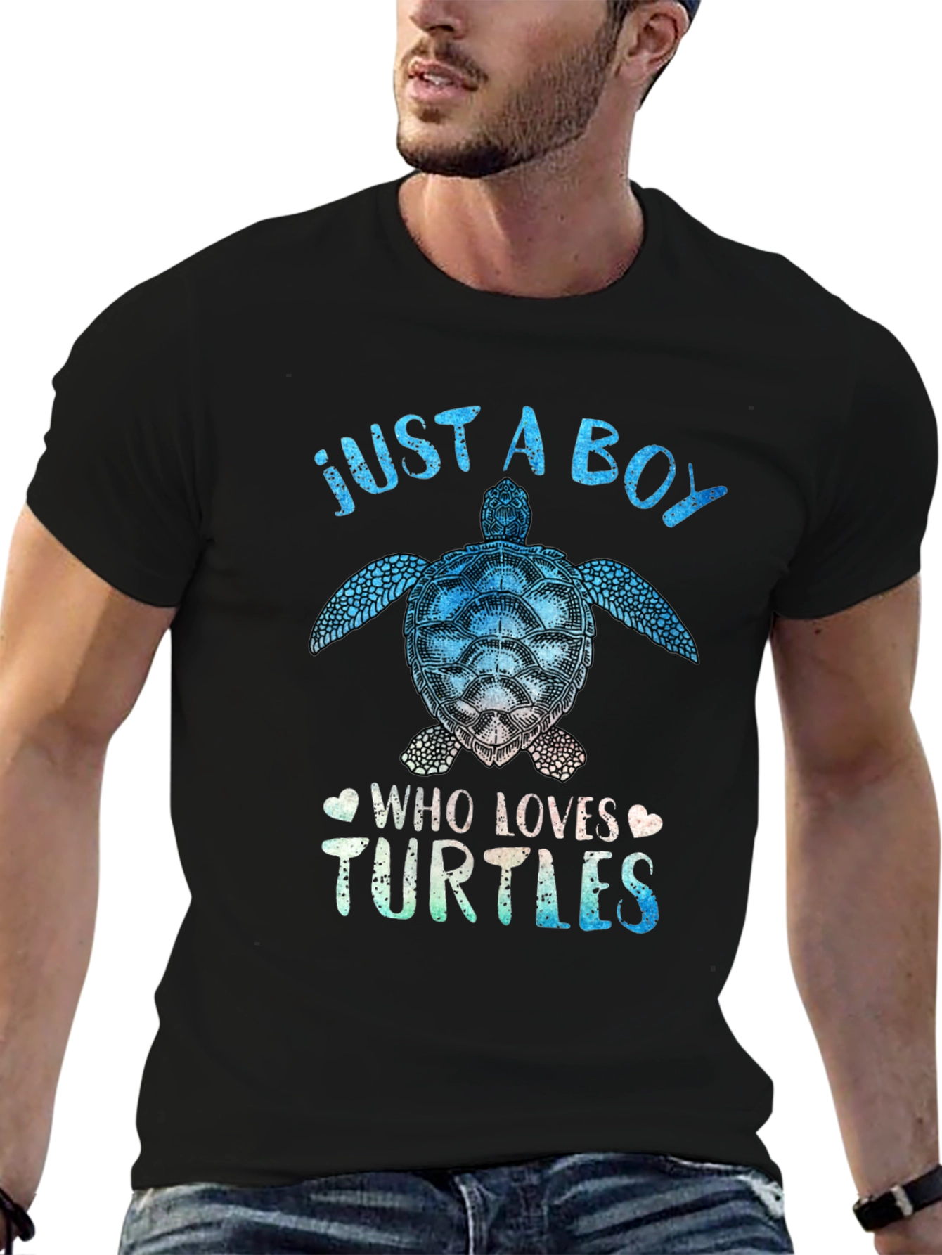 Just A Boy Who Loves Turtles Black Graphic Tee