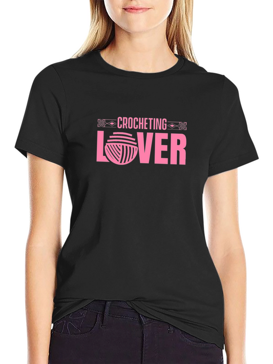 Crocheting Lover Graphic T-Shirt - Pink on Black