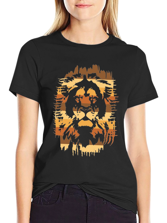 Lion Graphic Print Black T-Shirt - Animal Design