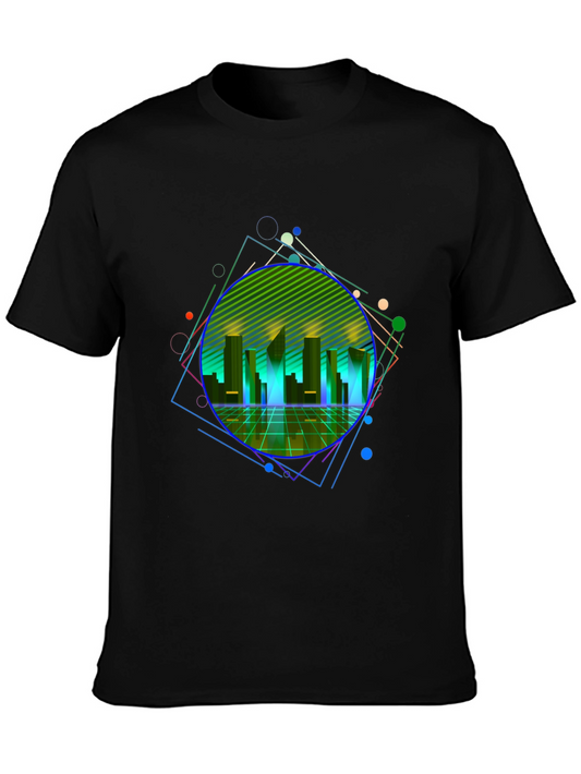 Retro Wave Cityscape Graphic Tee - Black