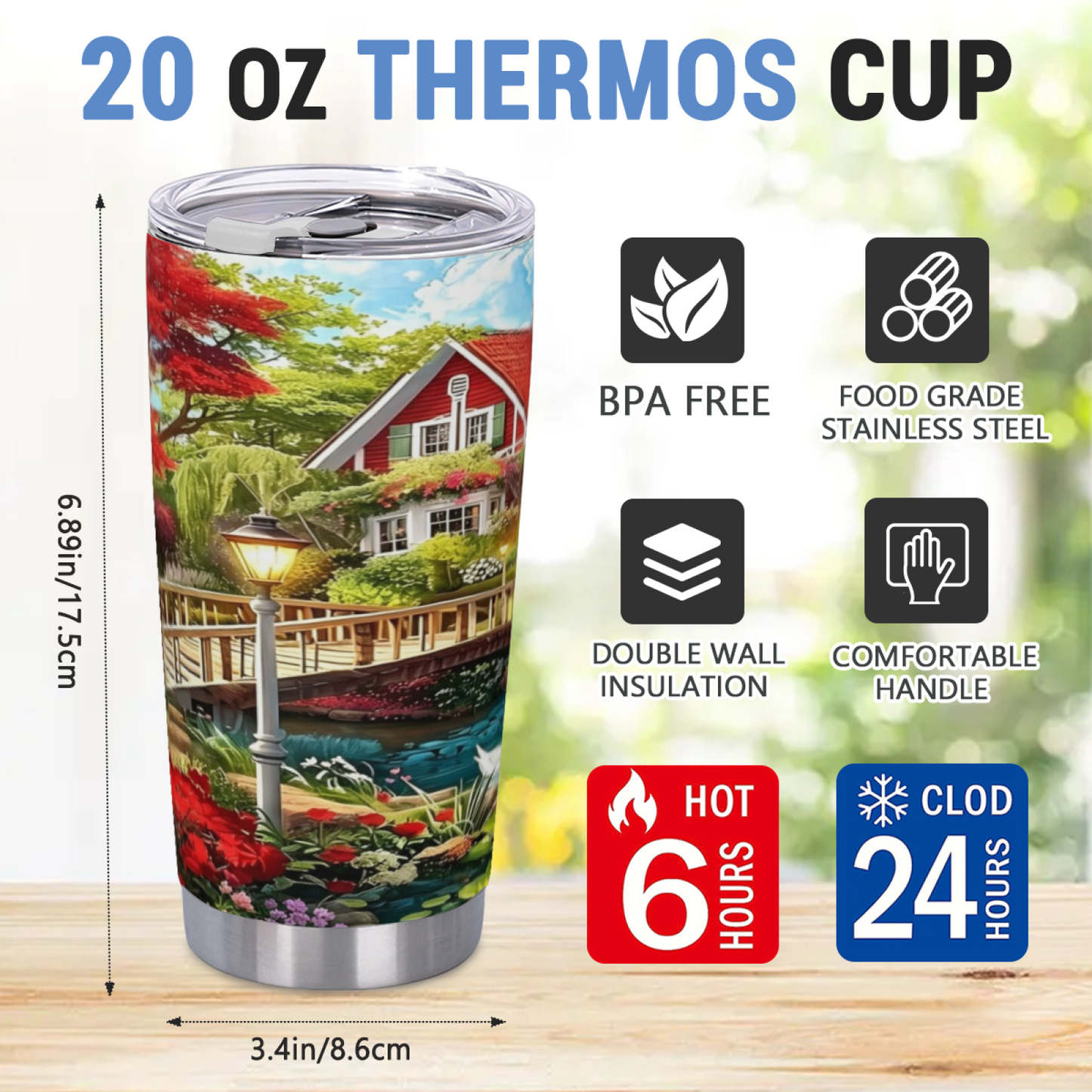 Dreamy Dutch Red Cottage Floral Watercolor Insulated Tumbler