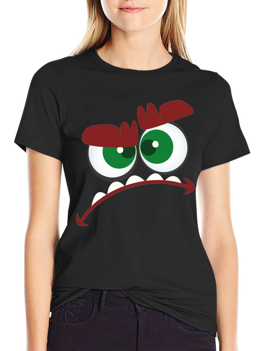 Angry Cartoon Face Graphic Black T-Shirt
