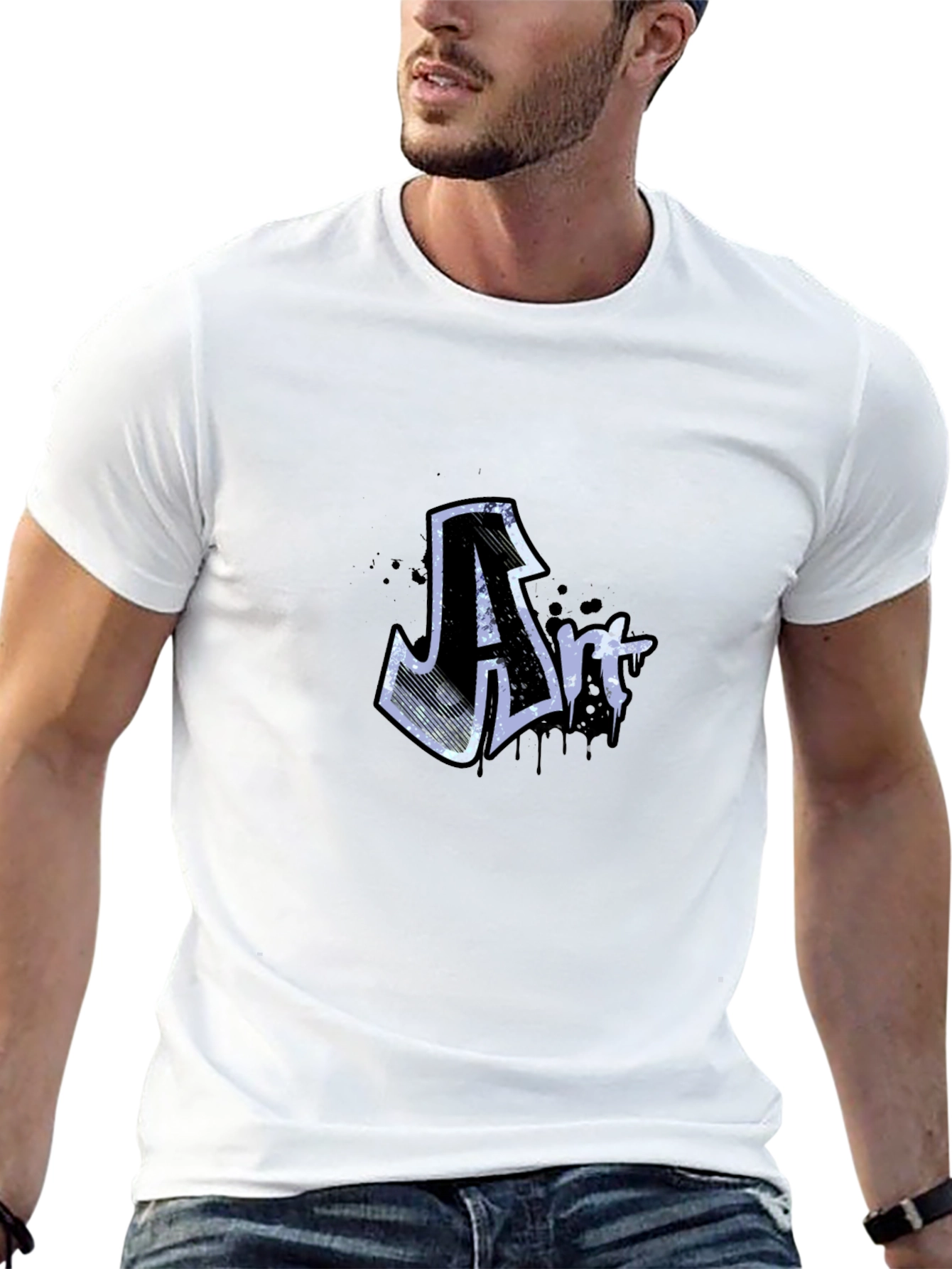 Art Graffiti Graphic Tee - Black Crew Neck T-Shirt