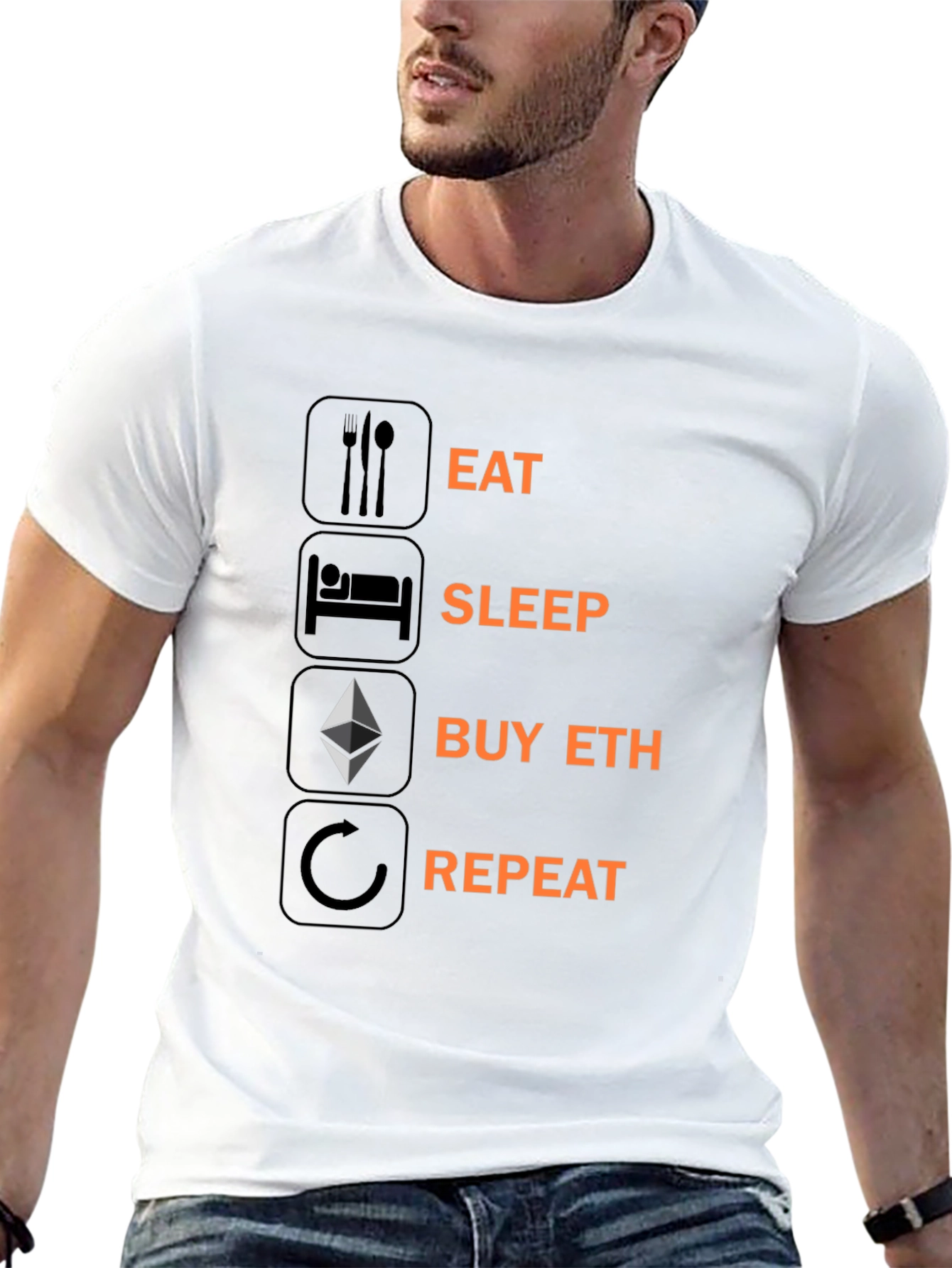 Eat Sleep Buy ETH Repeat T-Shirt Crypto Black
