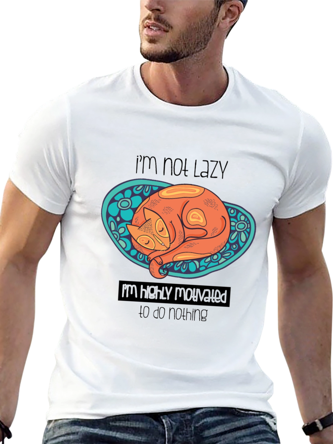 Lazy Cat Graphic T-Shirt: Highly Motivated to Do Nothing