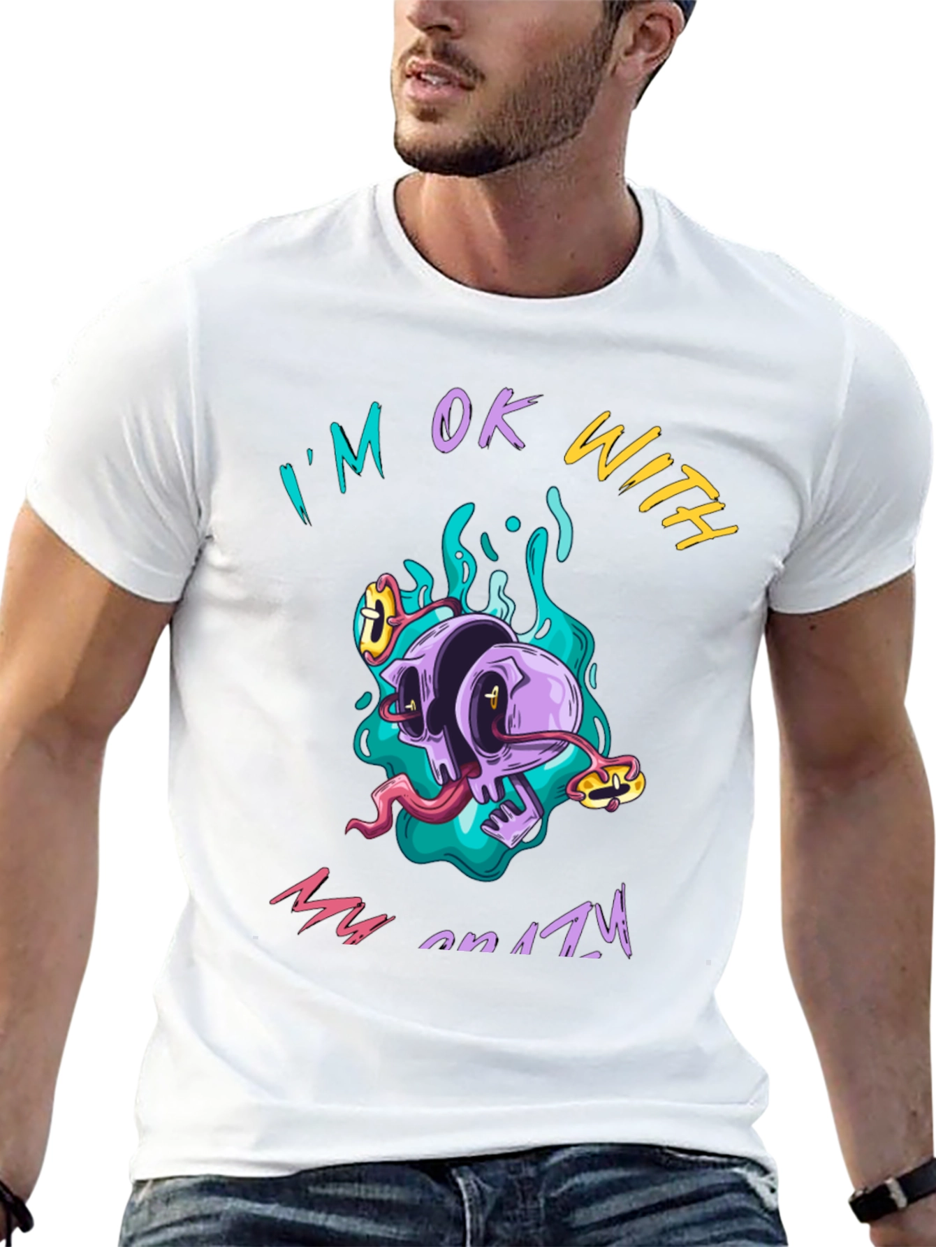 Crazy Skull Graphic Tee - Black Cotton T-Shirt