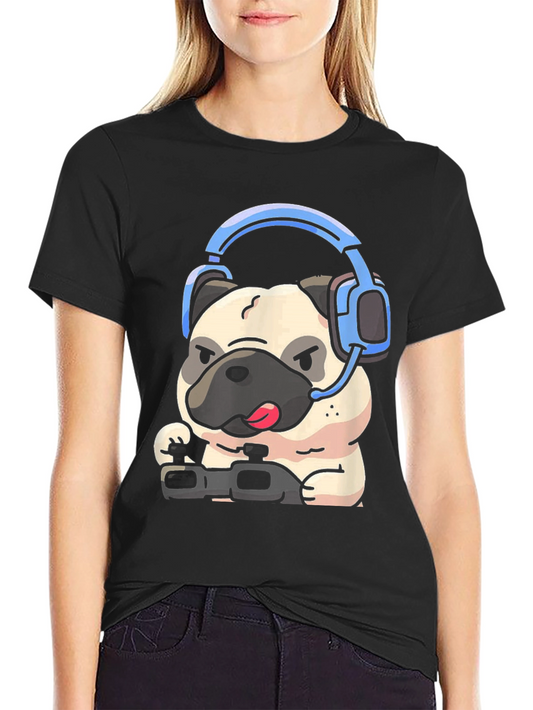 Gamer Pug Graphic Tee - Playful Style