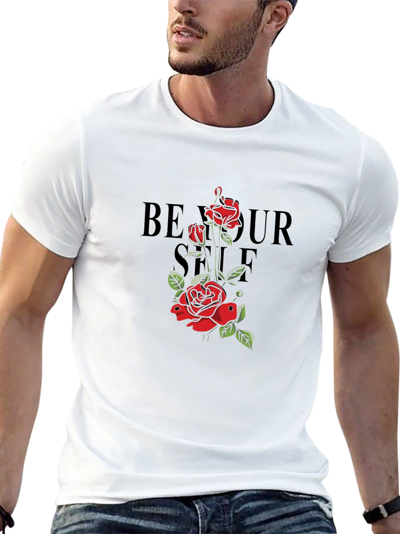 Be Yourself Rose Graphic Black T-Shirt