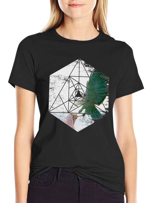 Geometric Bird Graphic Print Black T-Shirt