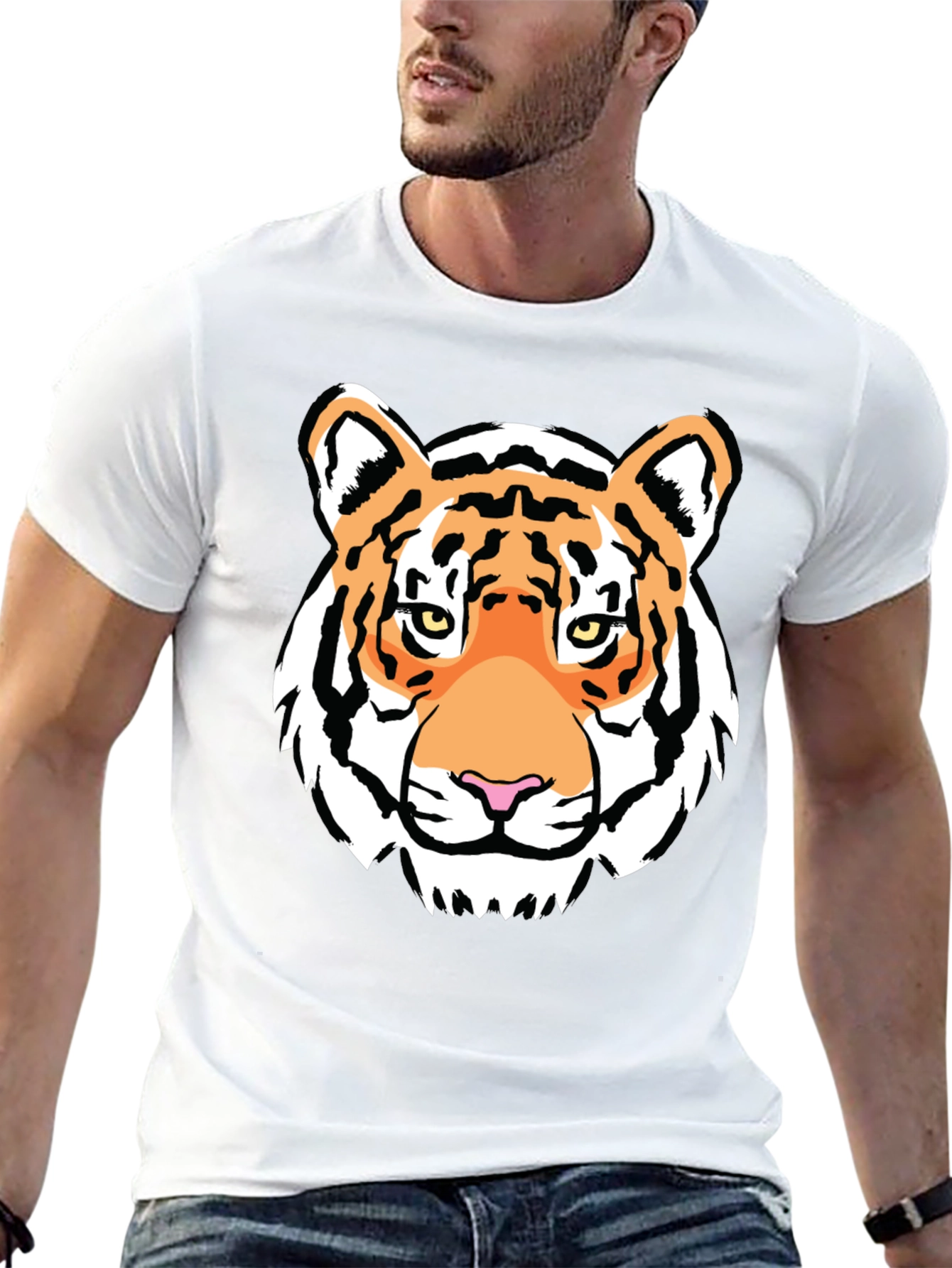 Tiger Face Graphic Print Black T-Shirt