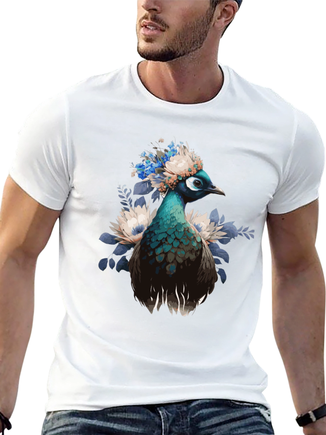Peacock Floral Crown Graphic Tee