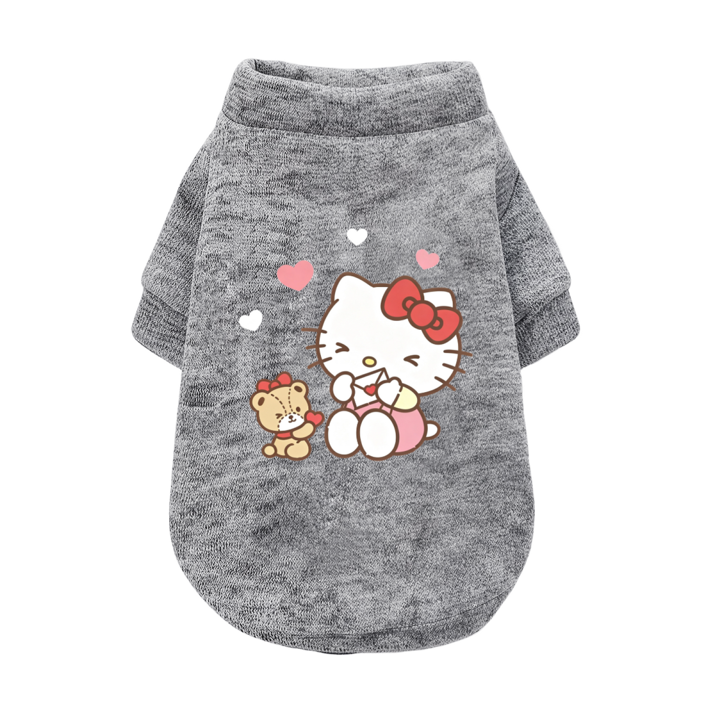 Black Pet Sweater With Cute Hello Kitty & Bear Heart Print Soft Puppy Cardigan