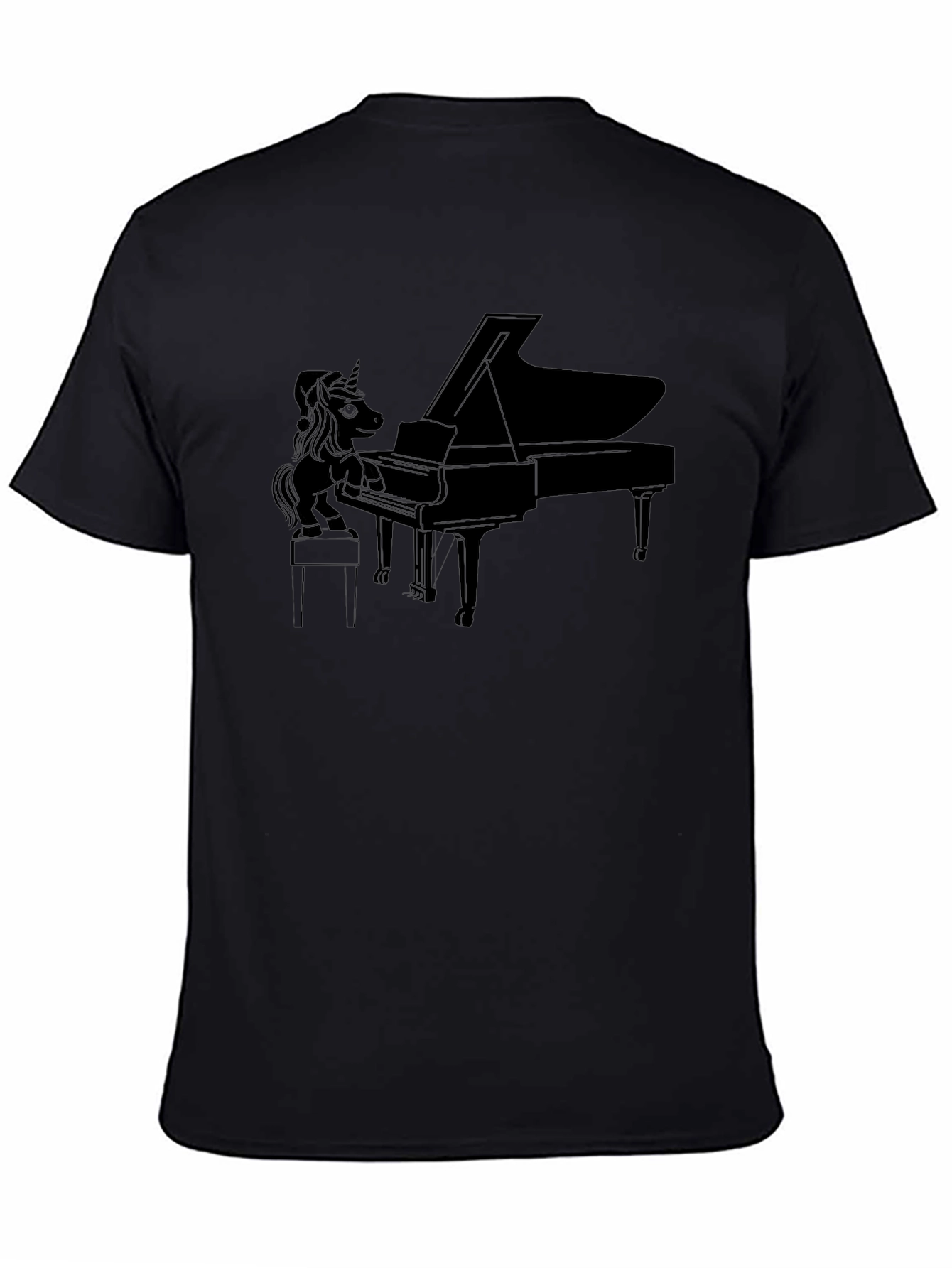 Unicorn Piano Player Black T-Shirt
